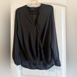 Ann Taylor Black Wrap Blouse with Long Sleeves large